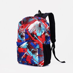 Рюкзак школьный из текстиля на молнии, наружный карман, цвет синий/красный