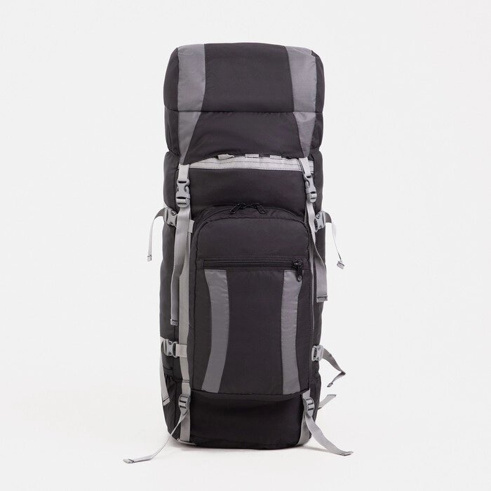 Рюкзак туристический, 60 л, отдел на шнурке, наружный карман, 2 боковые сетки, цвет чёрный/серый от компании Интернет-магазин "Flap" - фото 1