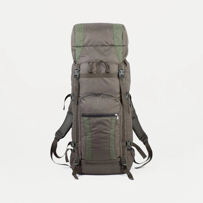 Рюкзак туристический, 60 л, отдел на шнурке, наружный карман, 2 боковые сетки, цвет оливковый от компании Интернет-магазин "Flap" - фото 1
