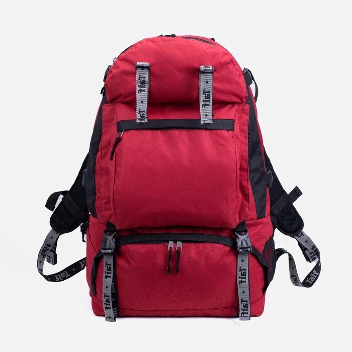 Рюкзак туристический, 65 л, отдел на молнии, 3 наружных кармана, цвет чёрный/бордовый от компании Интернет-магазин "Flap" - фото 1