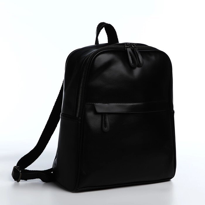 Рюкзак женский из искусственной кожи на молнии, 2 кармана, цвет чёрный от компании Интернет-магазин "Flap" - фото 1