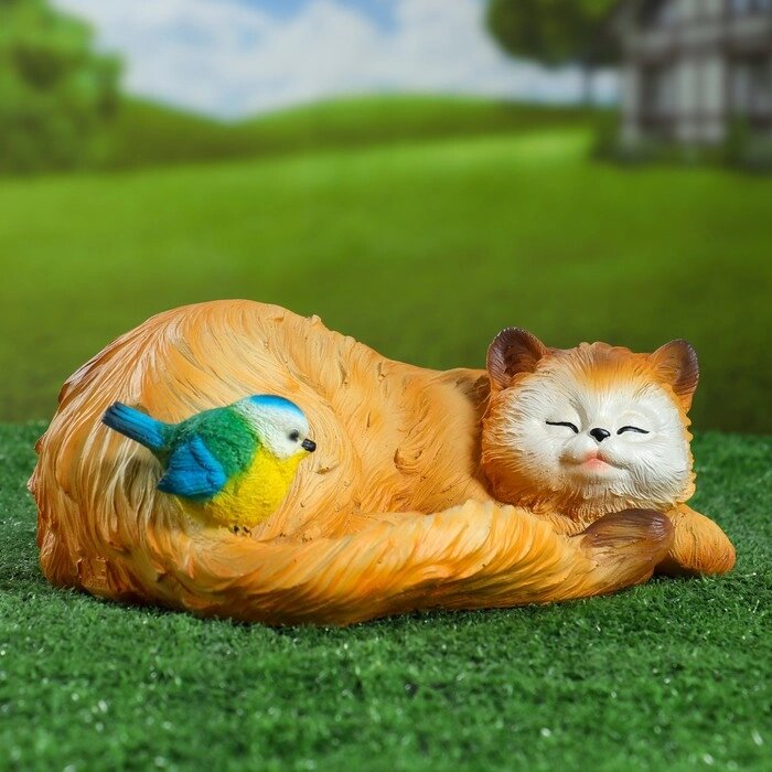 Садовая фигура 'Кошка спящая с птичкой' 13х29см от компании Интернет-магазин "Flap" - фото 1
