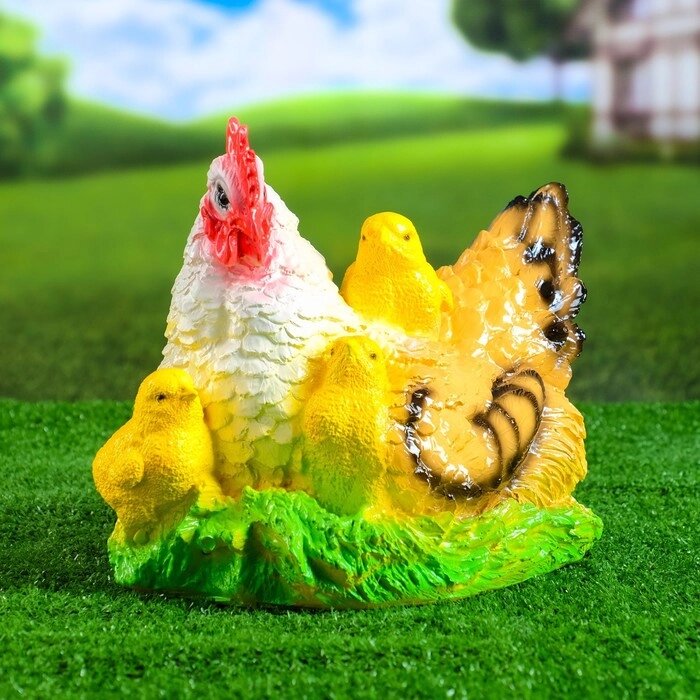 Садовая фигура 'Курица наседка с цыплятами' пестрая, 28х22см от компании Интернет-магазин "Flap" - фото 1