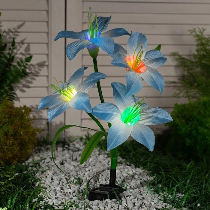 Садовый светильник на солнечной батарее 'Лилия синяя', 80 см,4 LED, свечение мульти (RGB) от компании Интернет-магазин "Flap" - фото 1