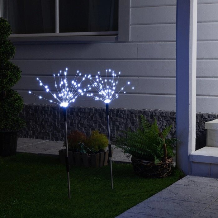 Садовый светильник на солнечной батарее 'Одуванчики' 2 шт., 78 см, 160 LED, свечение белое от компании Интернет-магазин "Flap" - фото 1
