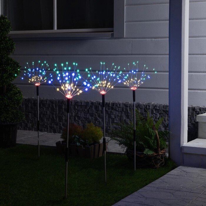 Садовый светильник на солнечной батарее 'Одуванчики' 4 шт., 78 см, 320 LED, свечение мульти от компании Интернет-магазин "Flap" - фото 1