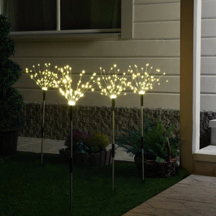 Садовый светильник на солнечной батарее 'Одуванчики' 4 шт., 78 см, 320 LED, свечение тёплое белое от компании Интернет-магазин "Flap" - фото 1