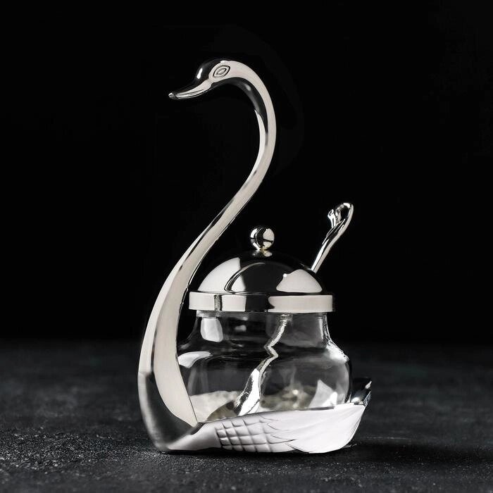 Сахарница 'Лебедь', 150 мл, 11,5x8x16 см, с ложкой, цвет металла серебряный от компании Интернет-магазин "Flap" - фото 1