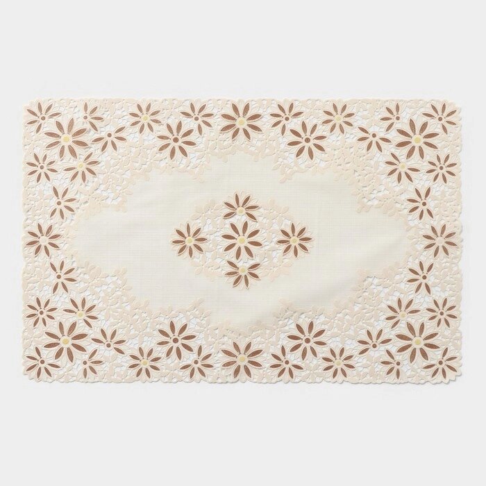 Салфетка ажурная для стола 'Лютики', 45x30 см , цвет бежево-коричневый (комплект из 12 шт.) от компании Интернет-магазин "Flap" - фото 1