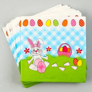Салфетки бумажные 'Белый кролик' с розовым бантиком, 33х33 см, набор 20 шт.