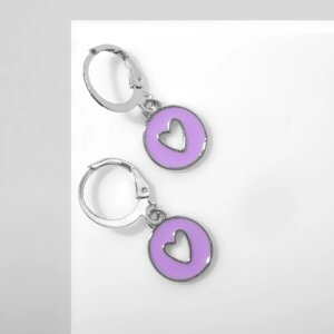 Серьги эмаль 'Сердце'цвет фиолетовый в серебре