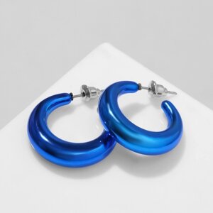 Серьги-кольца 'Линия' объемная, цвет синий, d2,5 см