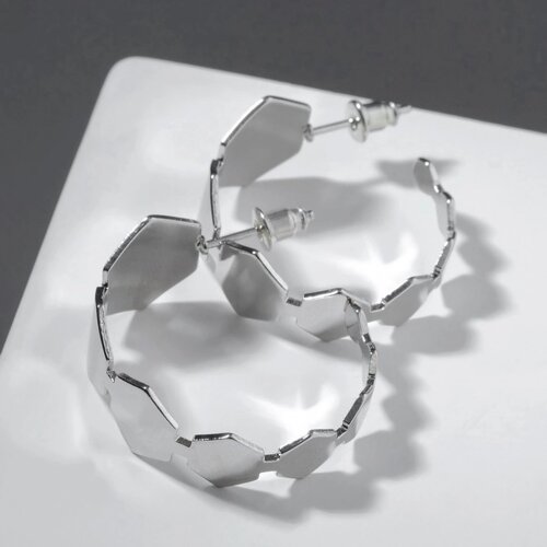 Серьги-кольца 'Соты' пластины, цвет серебро, d2,5