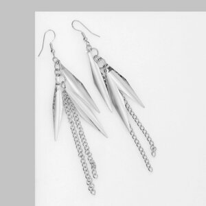 Серьги висячие 'Пика' с цепочками, цвет серебро, 10,5 см