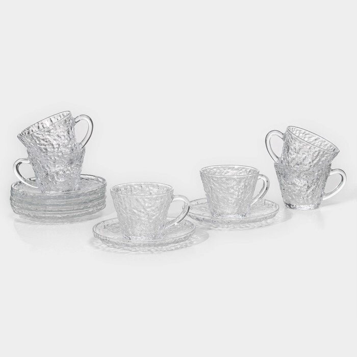 Сервиз чайный из стекла 'Вулкан', 12 предметов 6 чашек 180 мл, 6 блюдец d14 см от компании Интернет-магазин "Flap" - фото 1