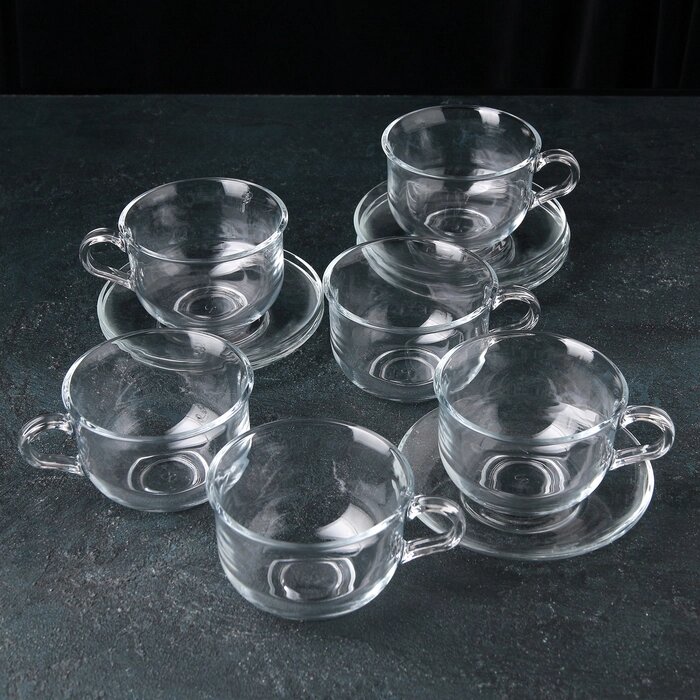 Сервиз чайный стеклянный 'Ташкент', 12 предметов 6 чашек 290 мл, 6 блюдец от компании Интернет-магазин "Flap" - фото 1