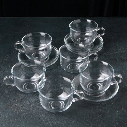 Сервиз чайный стеклянный 'Ташкент'12 предметов 6 чашек 290 мл, 6 блюдец