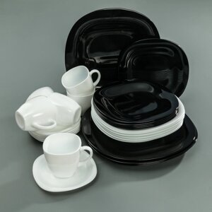 Сервиз столовый Luminarc Carine White Black, стеклокерамика, 30 предметов, цвет белый и чёрный
