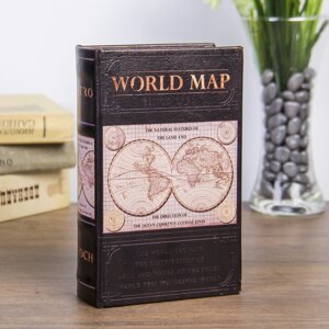 Сейф-книга дерево 'Карта мира' кожзам 17х11х5 см