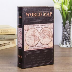 Сейф-книга дерево 'Карта мира' кожзам 21х13х5 см