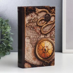 Сейф-книга дерево, кожзам 'Старые карты и золотой компас' 21х13х5 см