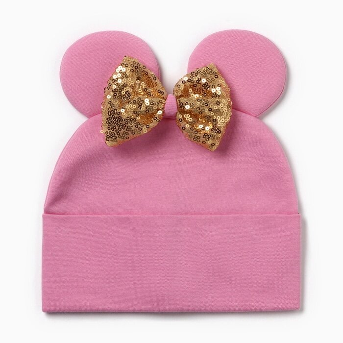Шапка детская 'Мышка', цвет розовый, размер 46-50 от компании Интернет-магазин "Flap" - фото 1