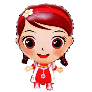 Шар фольгированный 24'Девочка с большими глазами'цвет красный (комплект из 5 шт.)