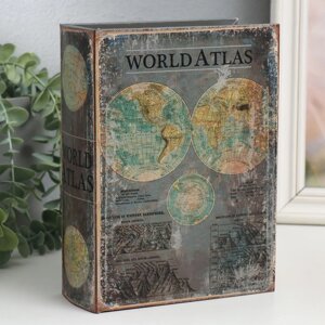 Шкатулка-книга дерево, кожзам 'Атлас мира' 6х15х20 см