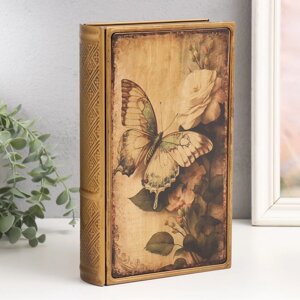 Шкатулка-книга металл, кожзам 'Бабочка на букете' 26х16х5 см