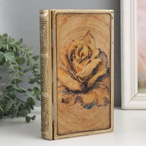 Шкатулка-книга металл, кожзам 'Бутон розы' 20х12х4 см