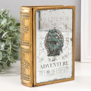 Шкатулка-книга металл, кожзам 'Корабль в океане' с зеркалом 17х12х5 см