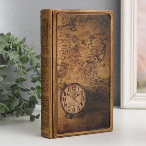 Шкатулка-книга металл, кожзам 'Старинная карта и часы' 20х12х4 см
