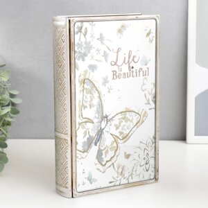 Шкатулка-книга металл, стекло 'Бабочка. Жизнь прекрасна' 26х16х5 см