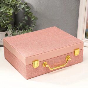 Шкатулка кожзам для украшений 'Розовая' комбинированная чемодан 8х18х23 см