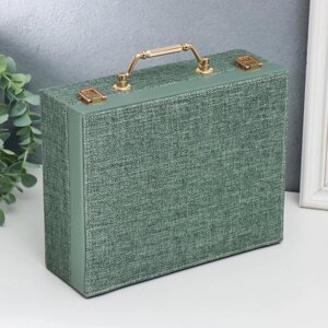 Шкатулка кожзам для украшений 'Зелёная' комбинированная чемодан 8х18х23 см