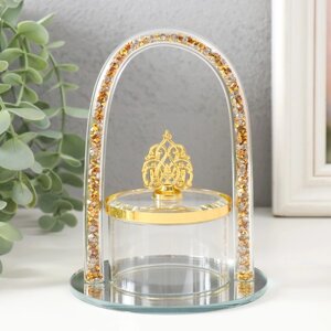 Шкатулка стекло 'Арка с золотыми камешками на пьедестале' прозрачная 10*10*13,5 см