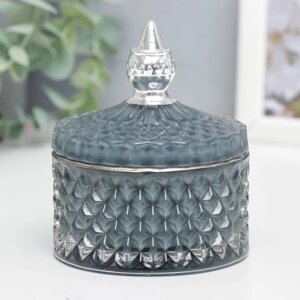 Шкатулка стекло 'Ромбы и купол' серый с серебром 11х8,5х8,5 см