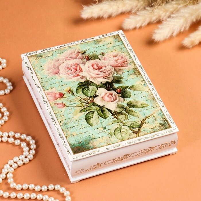 Шкатулка 'Ветка розы', белая, 16x22 см, лаковая миниатюра от компании Интернет-магазин "Flap" - фото 1