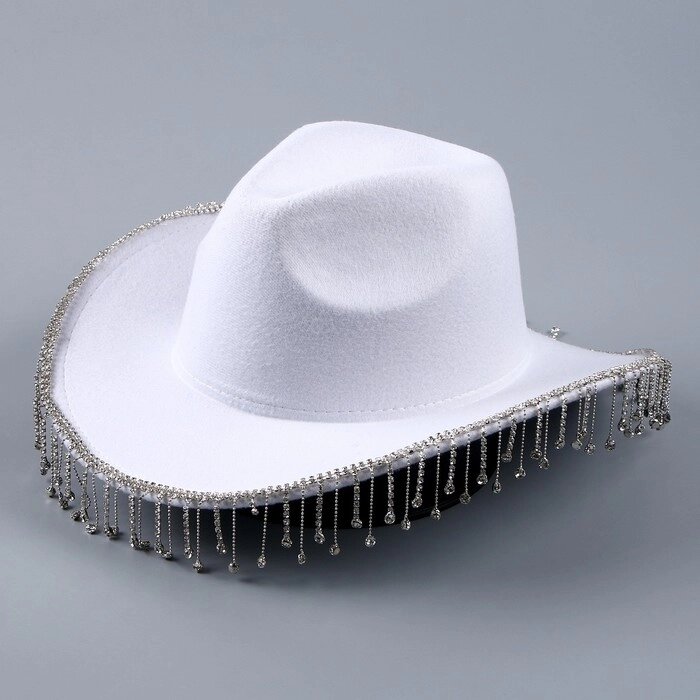 Шляпа ковбойская, со стразами, р. 56 см, цвет белый от компании Интернет-магазин "Flap" - фото 1