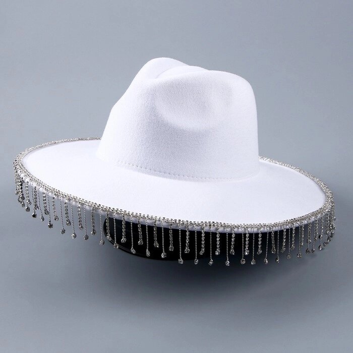 Шляпа с широкими полями, со стразами, р. 56 см, цвет белый от компании Интернет-магазин "Flap" - фото 1