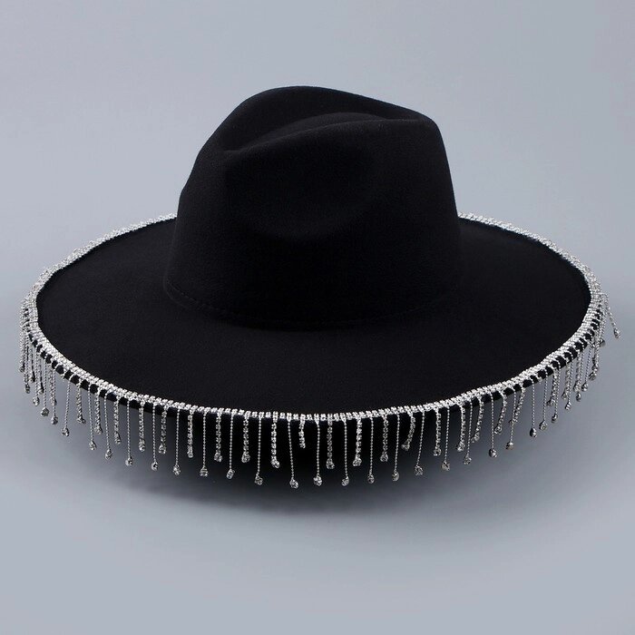 Шляпа с широкими полями, со стразами, р. 56 см, цвет чёрный от компании Интернет-магазин "Flap" - фото 1