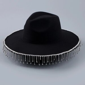 Шляпа с широкими полями, со стразами, р. 56 см, цвет чёрный
