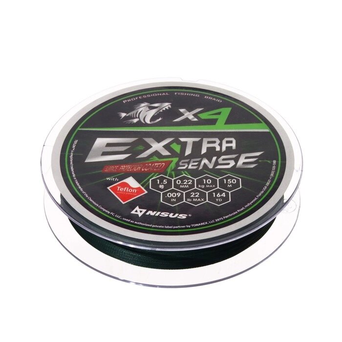 Шнур NISUS Extrasense X4 PE, диаметр 0.22 мм, тест 10 кг, 150 м, зелёный от компании Интернет-магазин "Flap" - фото 1