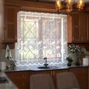 Штора на кухню без шторной ленты, 200х165 см, цвет белый, 100 полиэстер