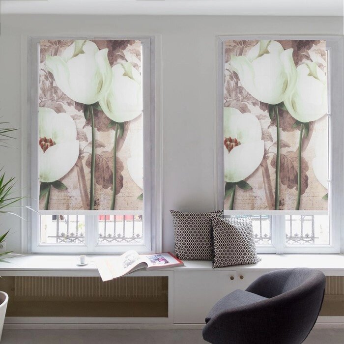 Штора рулонная 'Тюльпаны белые', 60x200 см (с учётом креплений 3,5 см) от компании Интернет-магазин "Flap" - фото 1