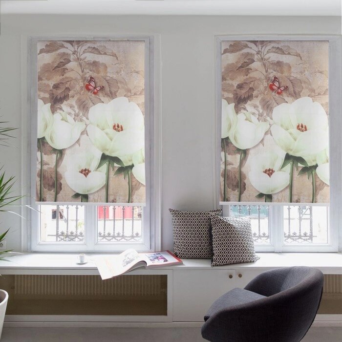 Штора рулонная 'Тюльпаны белые', 90x200 см (с учётом креплений 3,5 см) от компании Интернет-магазин "Flap" - фото 1
