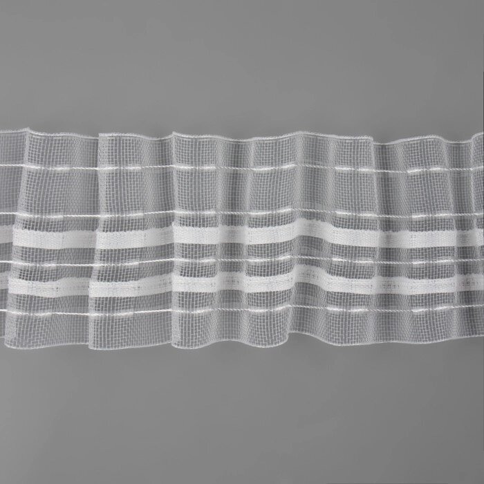 Шторная лента фиксированная сборка, органза, 6 см, 50  1 м, цвет прозрачный/белый от компании Интернет-магазин "Flap" - фото 1