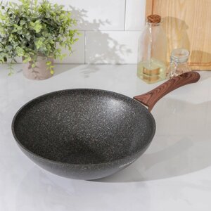 Сковорода wok Granit ultra, d28 см, пластиковая ручка, h9,5 см, антипригарное покрытие, цвет чёрный