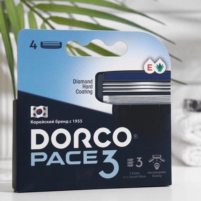 Сменные кассеты для бритья Dorco Pace 3, 3 лезвия с увлажняющей полоской, 4 шт. от компании Интернет-магазин "Flap" - фото 1