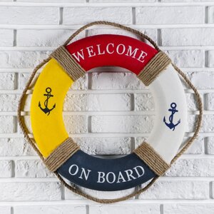 Спасательный круг с бечевкой 'welcome on board'якори, 7*50*50 см, разноцветный